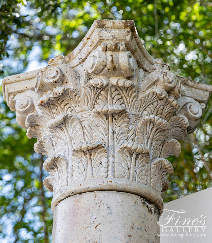 Marble Columns  - Corinthian Style Columns In Classic Light Travertine ( Vintage ) - MCOL-294